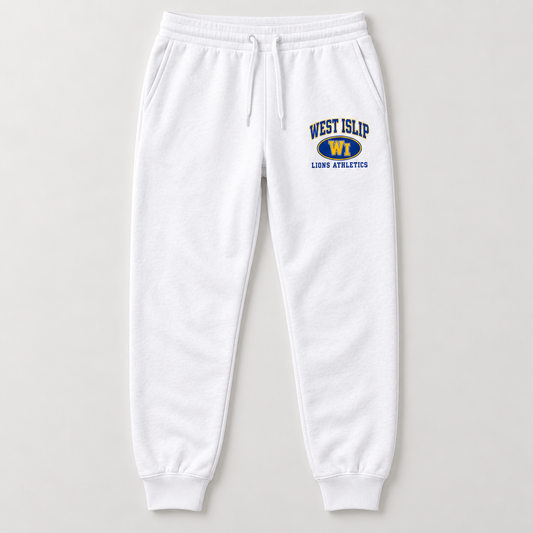 West Islip Lions Stadium Crest Joggers in White — front view