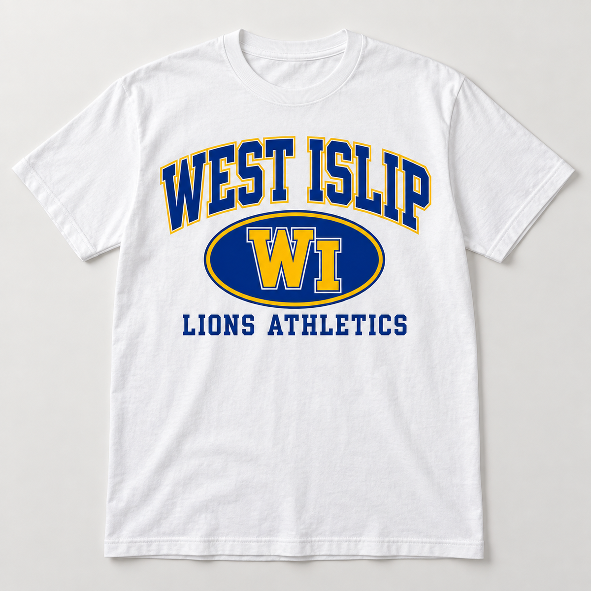 West Islip Lions Stadium Crest Tee in White — front view