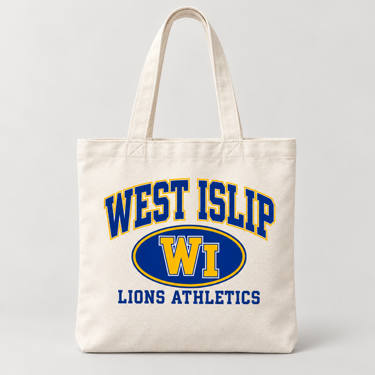 West Islip Lions Stadium Crest Tote Bag in Natural — front view