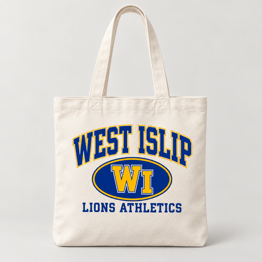 West Islip Lions Stadium Crest Tote Bag in Natural — front view