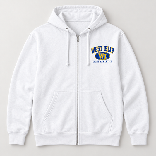 West Islip Lions Stadium Crest Zip Hoodie in White — front view