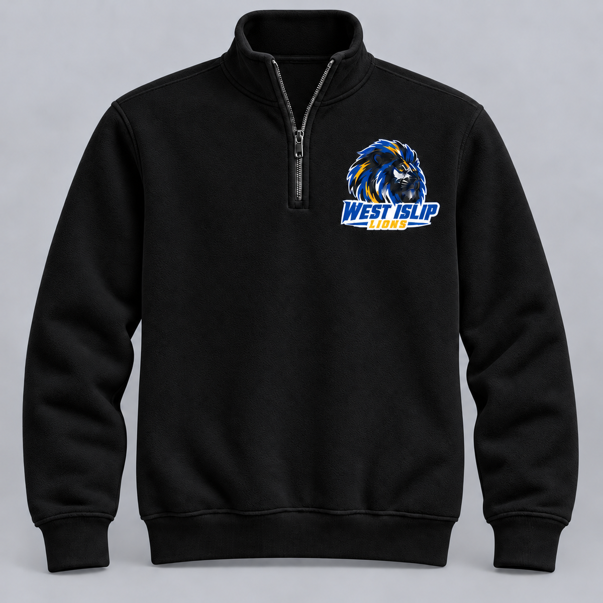 West Islip Lions Stencil Lion Quarter-Zip Sweatshirt in Black