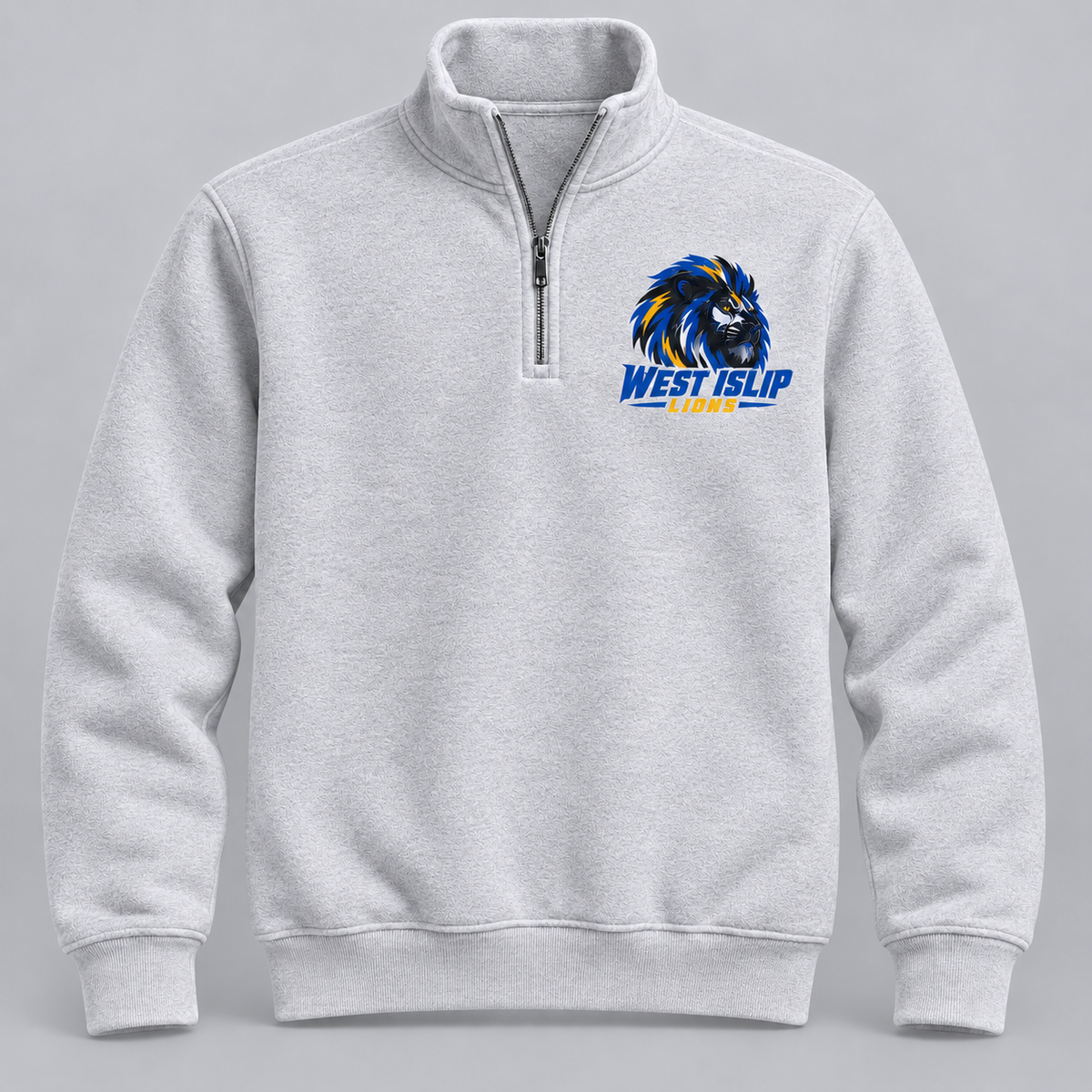 West Islip Lions Stencil Lion Quarter-Zip Sweatshirt in Heather Gray