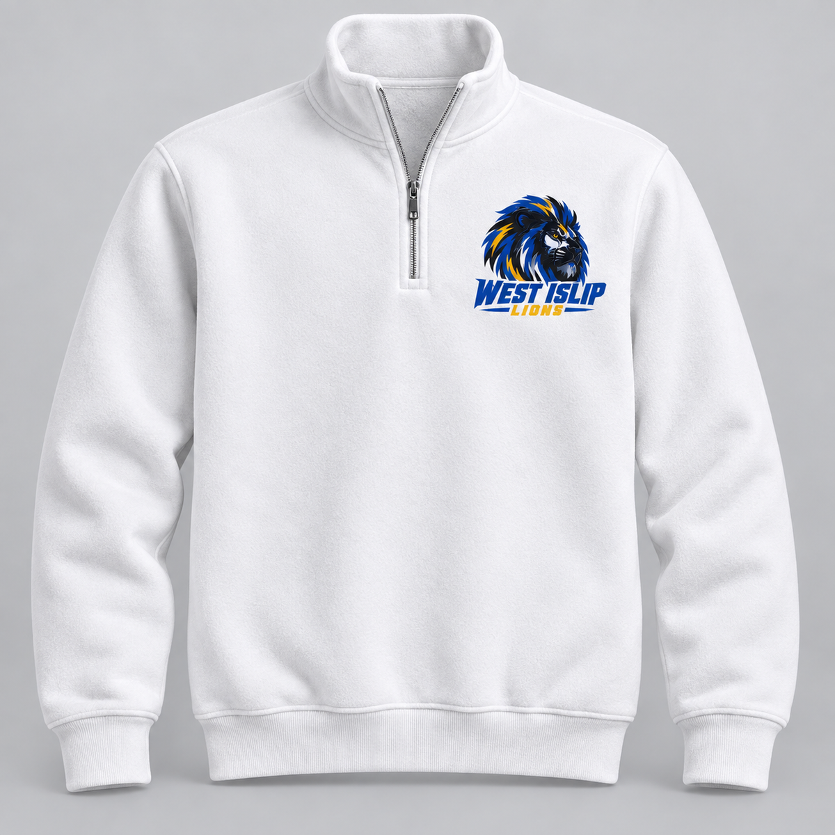 West Islip Lions Stencil Lion Quarter-Zip Sweatshirt in White
