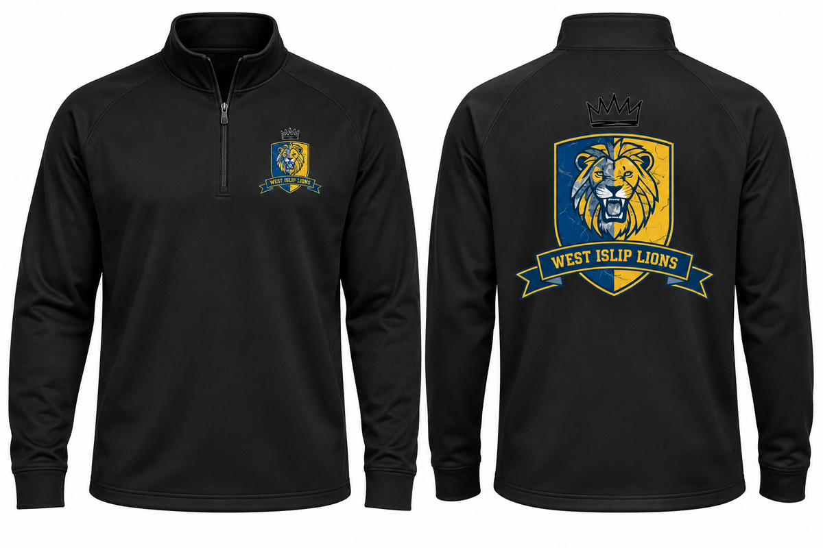 West Islip Lions Varsity Quarter-Zip — Black front and back