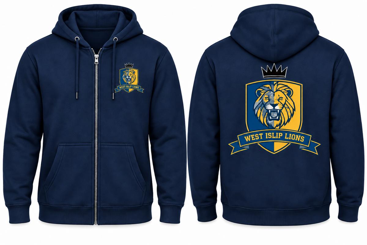 West Islip Lions Varsity Zip-Up Hoodie in Navy