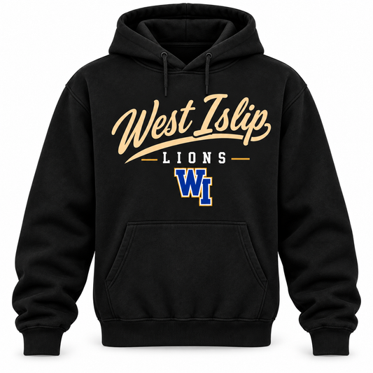 West Islip Lions Men's Heritage Script Hoodie - Black front
