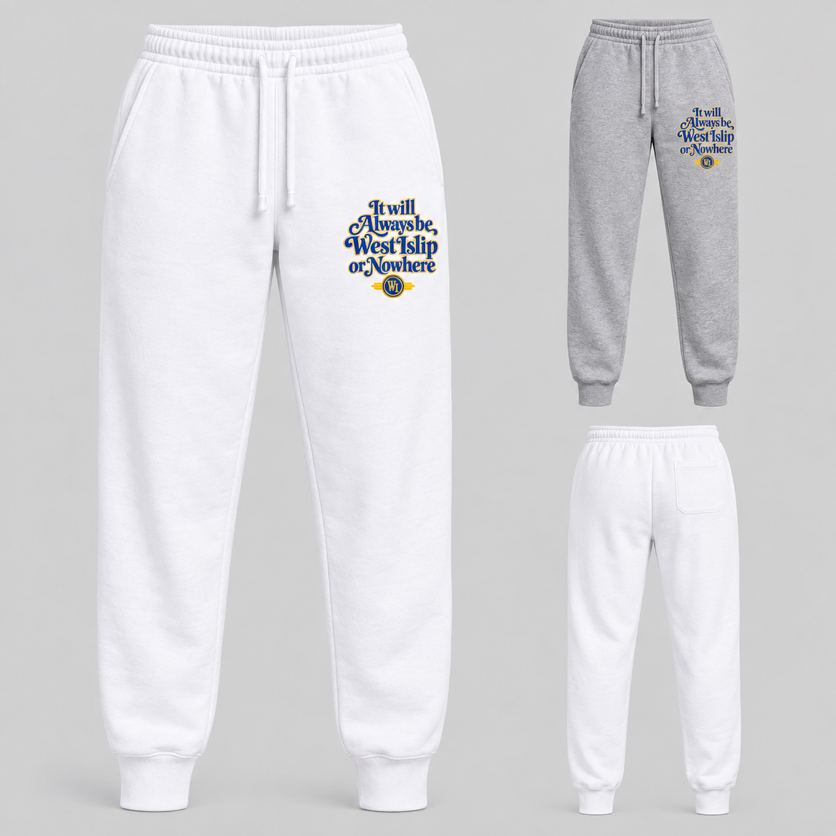 West Islip or Nowhere Always Script Joggers; Heather Gray, White; product comparison views