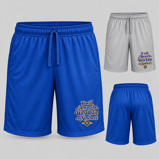 West Islip or Nowhere Always Script Performance Shorts; Silver, True Royal; product comparison views