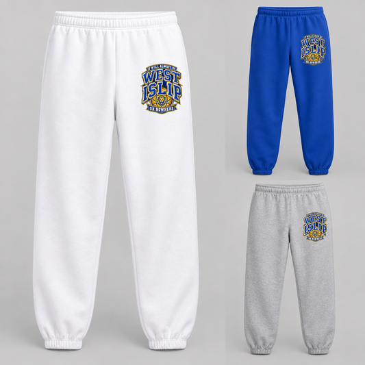 West Islip or Nowhere Courtside Crest Adult Sweatpants; Royal, White, Sport Grey; product comparison views