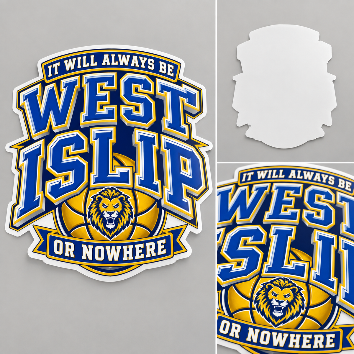 West Islip or Nowhere Courtside Crest Die-Cut Vinyl Sticker; Royal / Gold / White; product comparison views