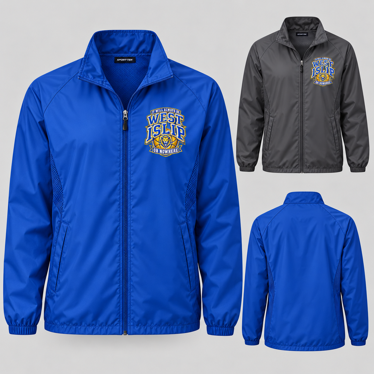 West Islip or Nowhere Courtside Crest Full-Zip Wind Jacket; Graphite, True Royal; product comparison views