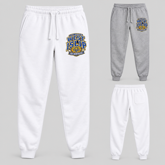 West Islip or Nowhere Courtside Crest Joggers; Heather Gray, White; product comparison views
