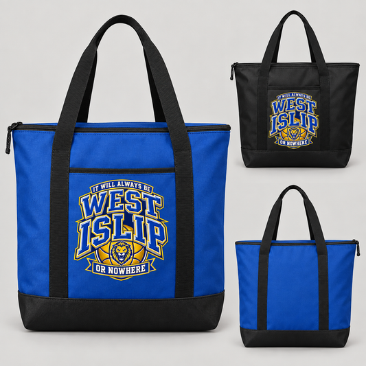 West Islip or Nowhere Courtside Crest Large Zippered Cooler Tote; Black / Black, True Royal / Black; product comparison views