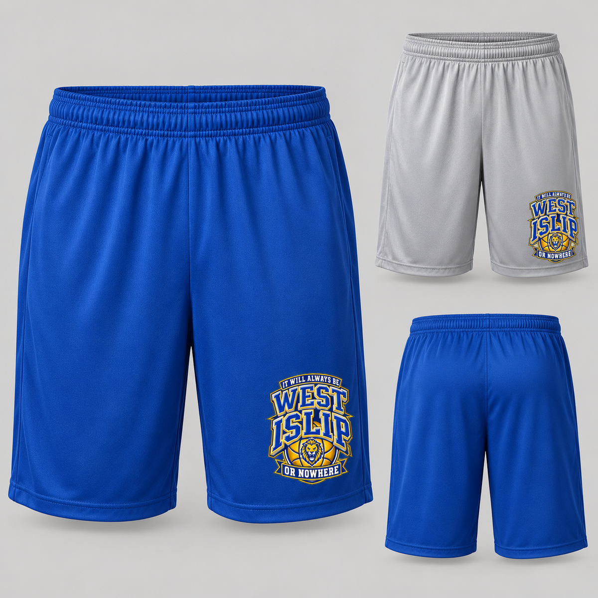 West Islip or Nowhere Courtside Crest Performance Shorts; Silver, True Royal; product comparison views