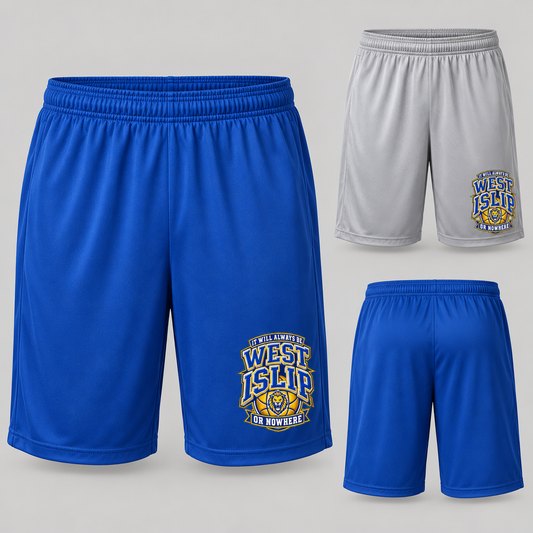 West Islip or Nowhere Courtside Crest Performance Shorts; Silver, True Royal; product comparison views