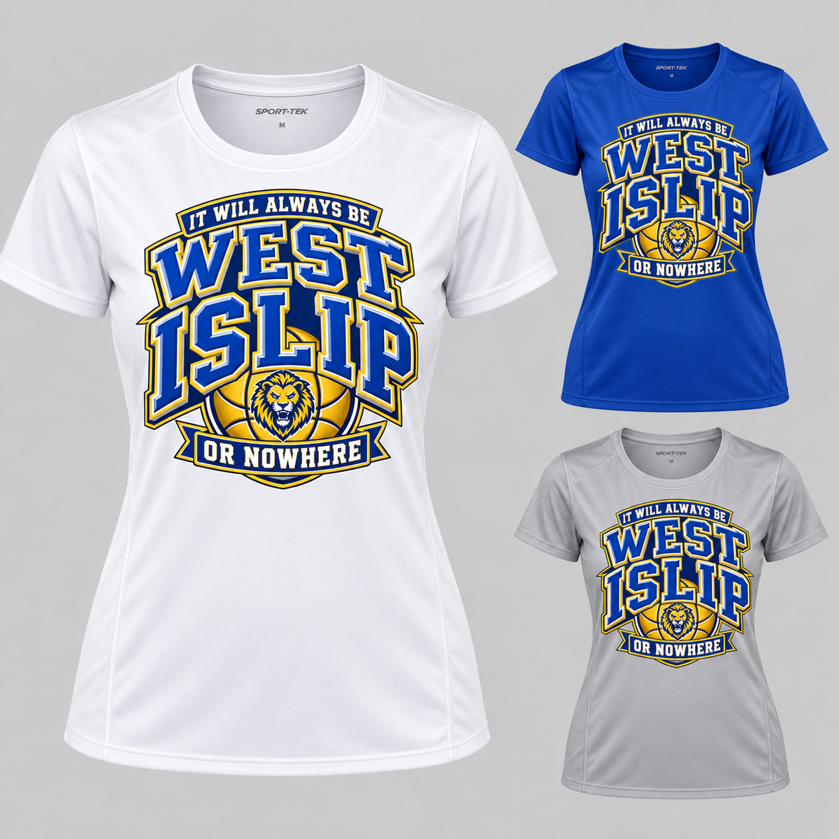 West Islip or Nowhere Courtside Crest Women's Performance Tee; Silver, True Royal, White; product comparison views