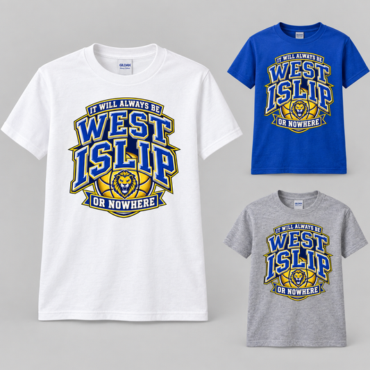 West Islip or Nowhere Courtside Crest Youth Cotton Tee; Royal Blue, Sport Gray, White; product comparison views