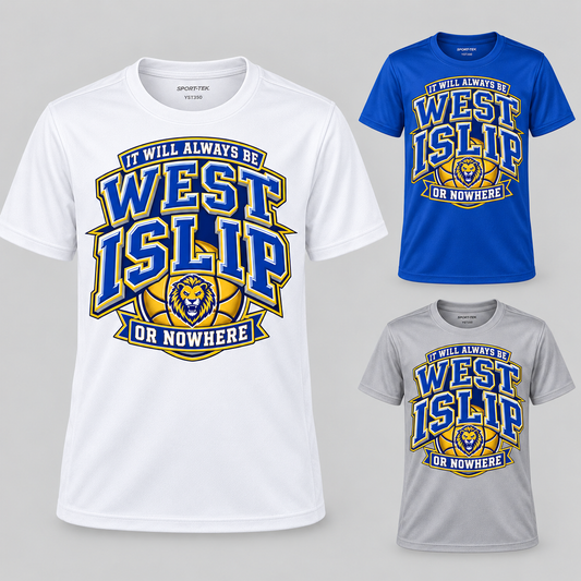 West Islip or Nowhere Courtside Crest Youth Performance Tee; Silver, True Royal, White; product comparison views