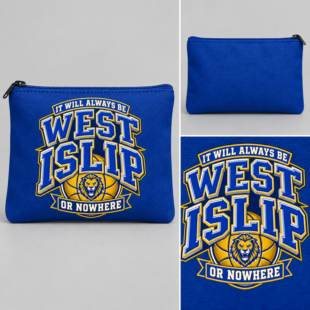 West Islip or Nowhere Courtside Crest Zipper Pencil Pouch; Royal Blue; product comparison views