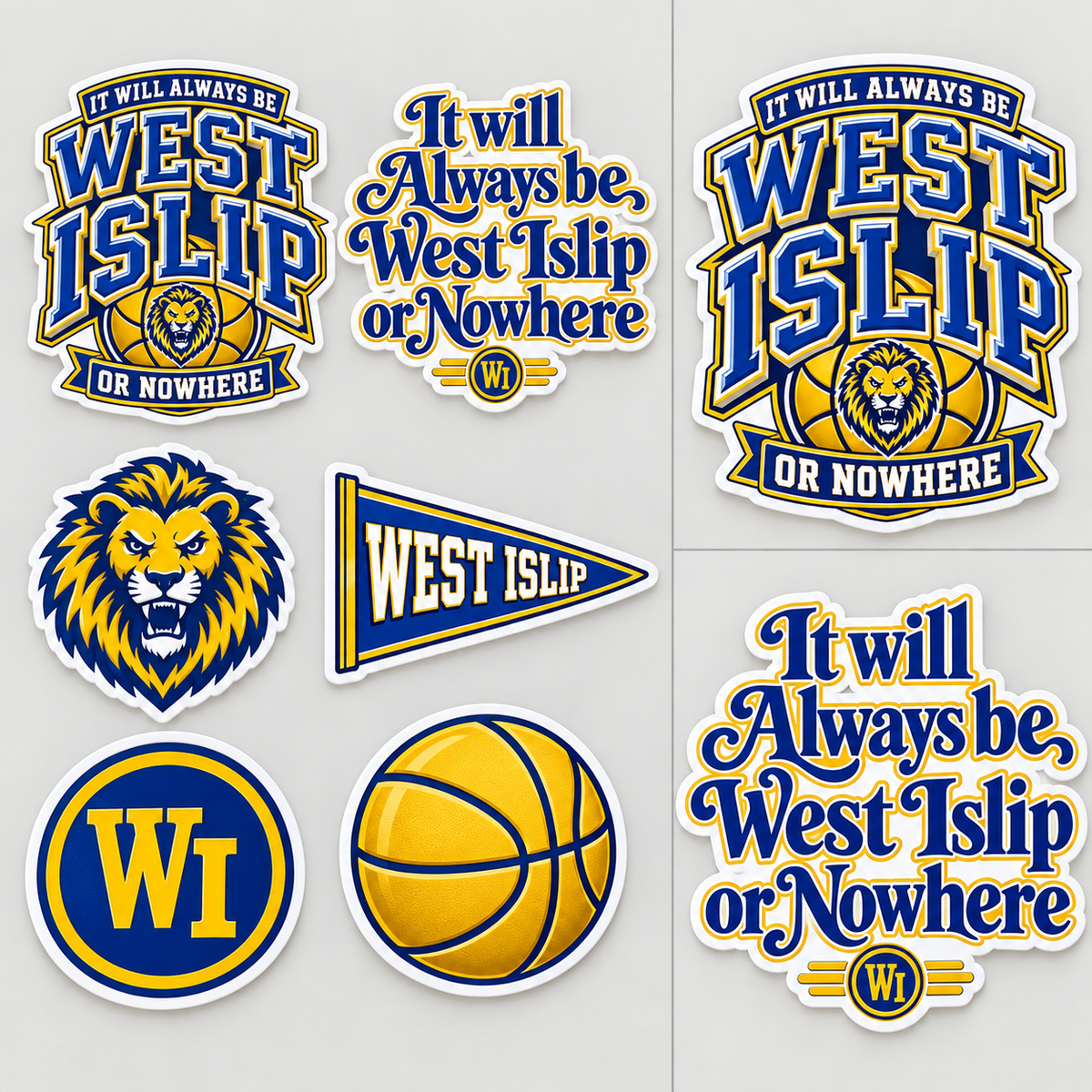 West Islip or Nowhere Six-Piece Spirit Sticker Pack; Royal Blue & Gold; product comparison views