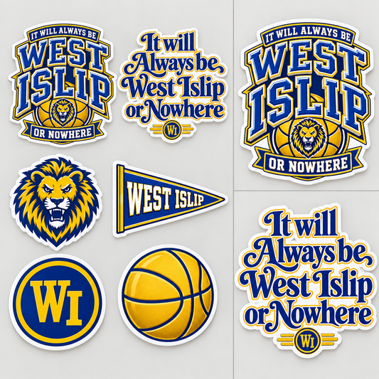 West Islip or Nowhere Six-Piece Spirit Sticker Pack; Royal Blue & Gold; product comparison views