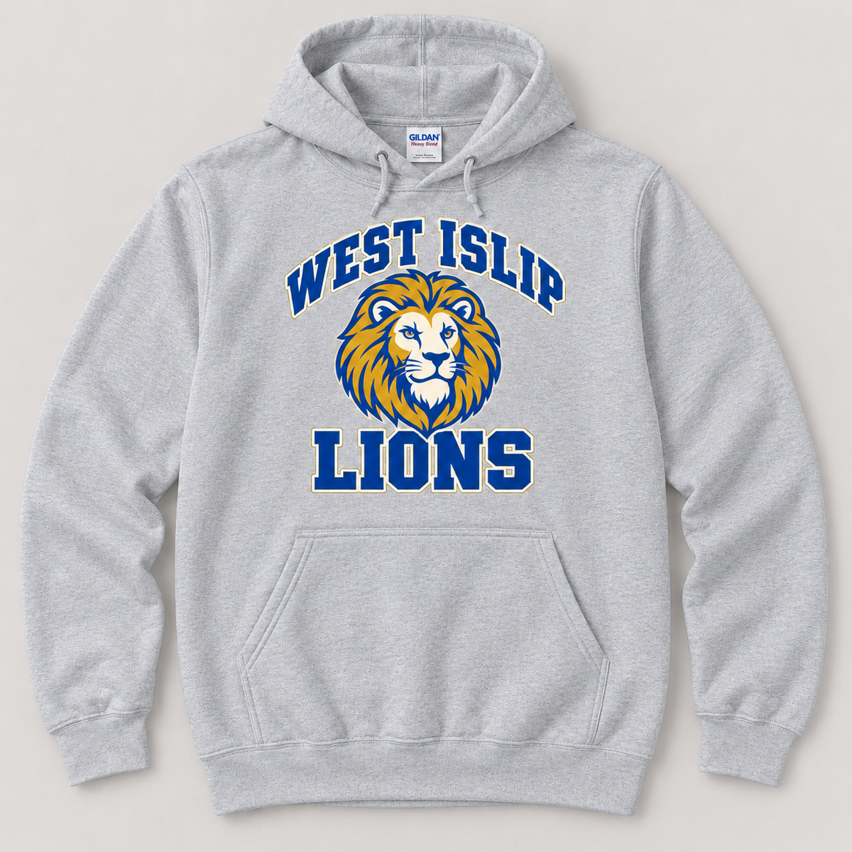 West Islip Lions Retro Varsity Adult Pullover Hoodie — Sport Gray front design mockup