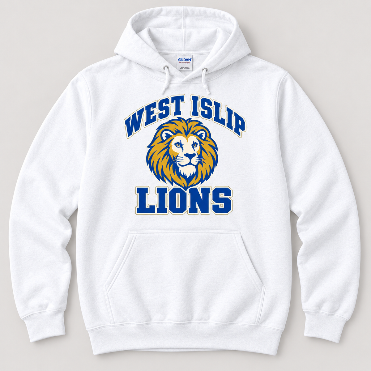 West Islip Lions Retro Varsity Adult Pullover Hoodie — White front design mockup