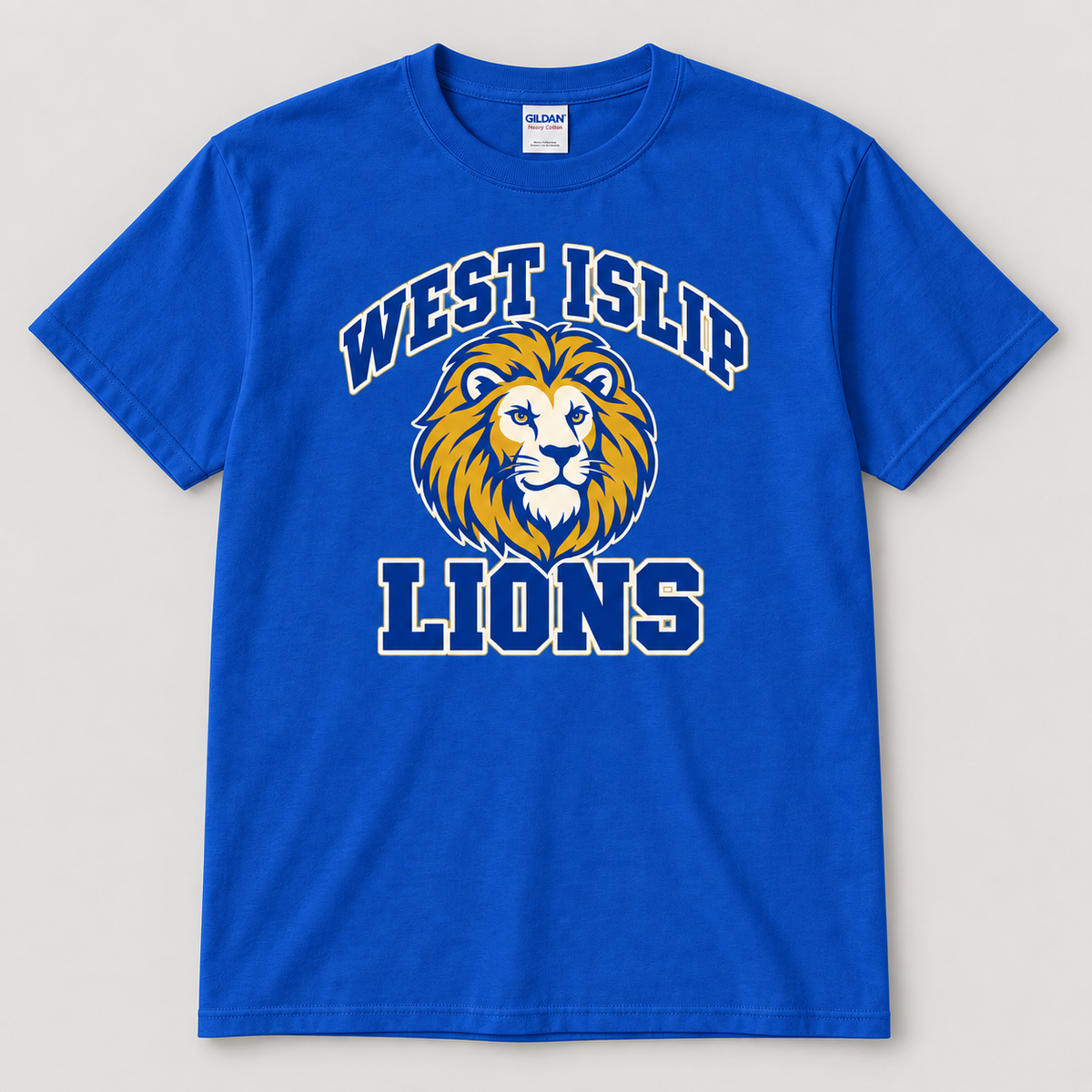 West Islip Lions Retro Varsity T-Shirt — Royal Blue front design mockup