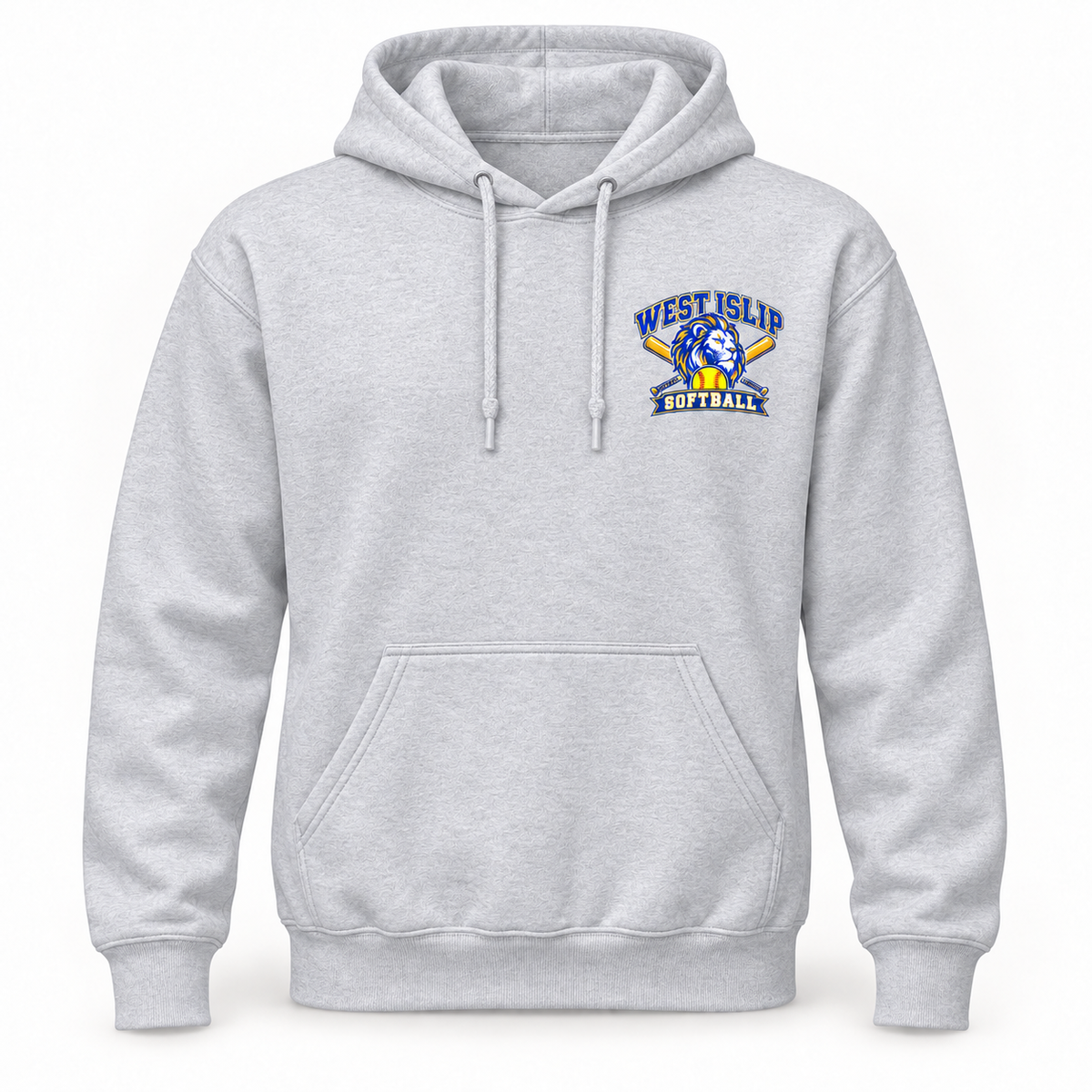 West Islip Softball hoodie gray front view
