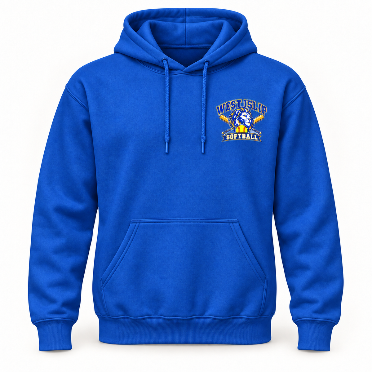 West Islip Softball hoodie royal front view