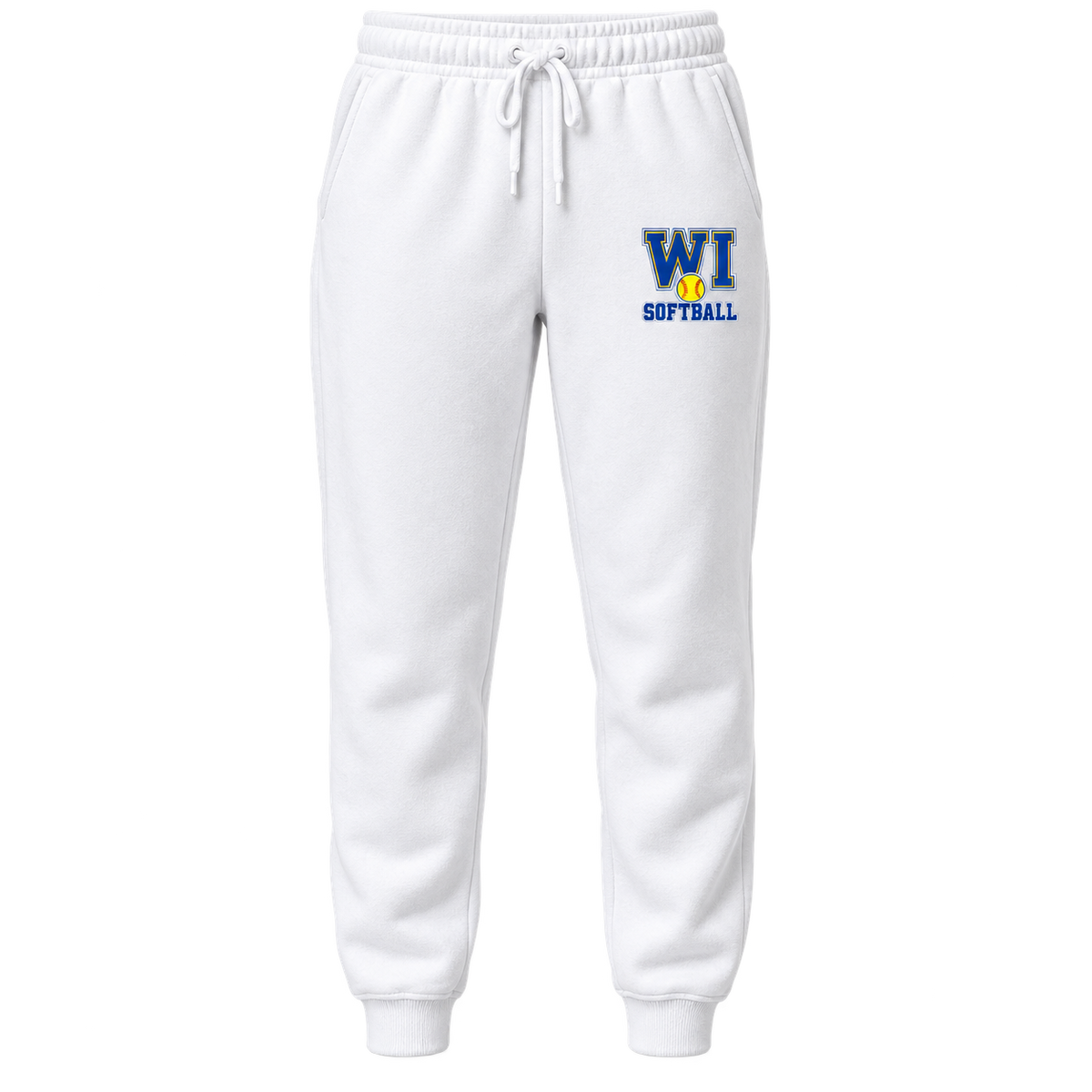 West Islip Softball WI Varsity Joggers in White, front view