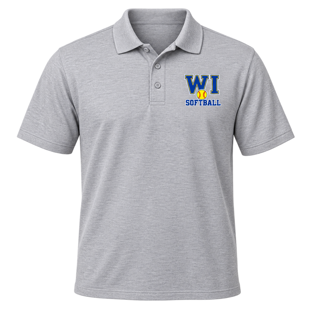 West Islip Softball WI Varsity Polo in Heather Gray, front view