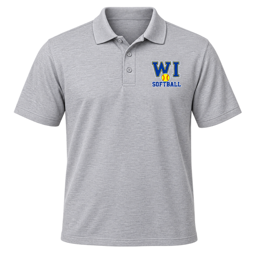 West Islip Softball WI Varsity Polo in Heather Gray, front view