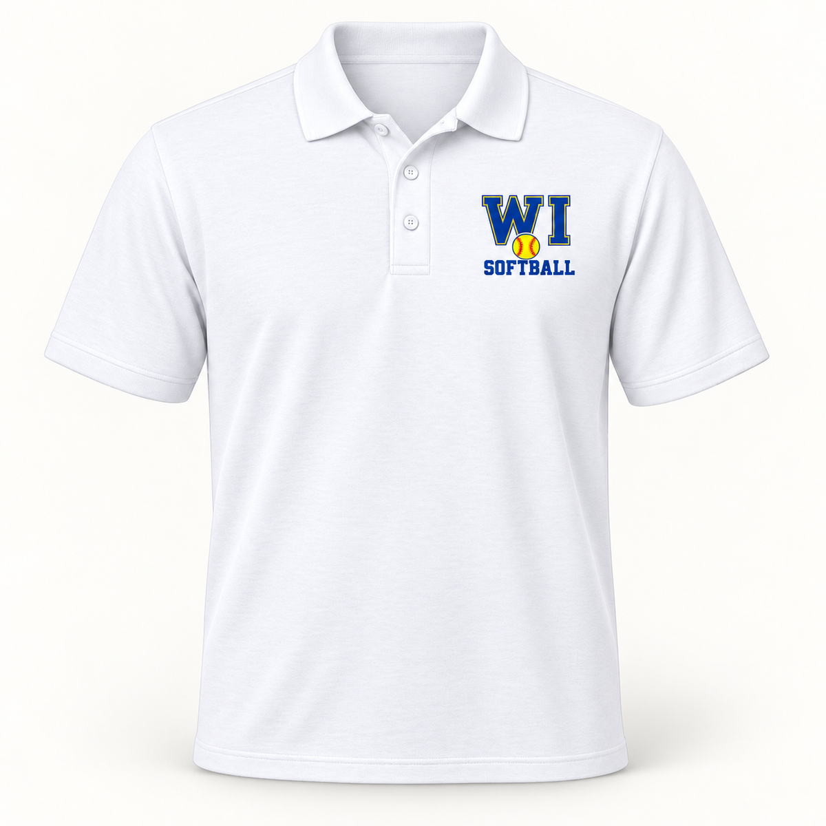 West Islip Softball polo white front view