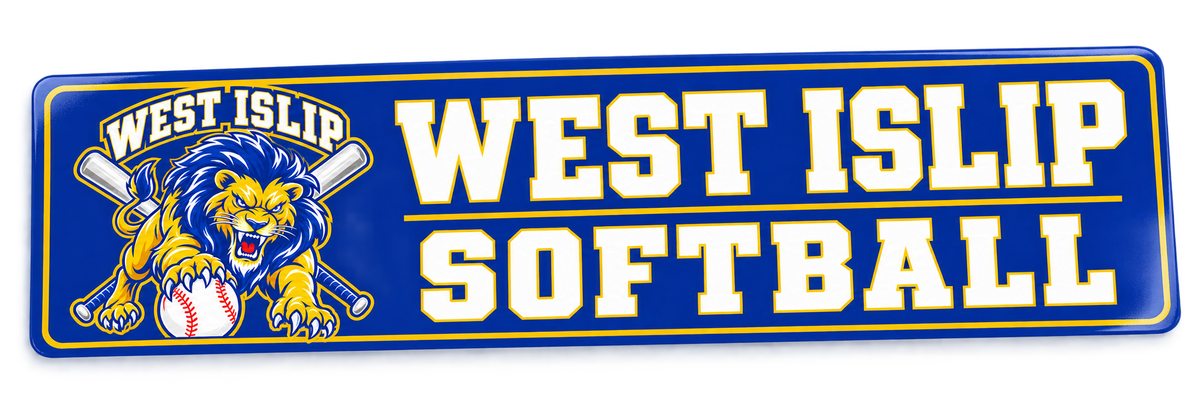 West Islip Softball Pounce Lion Softball Bumper Sticker — Royal, gold and white