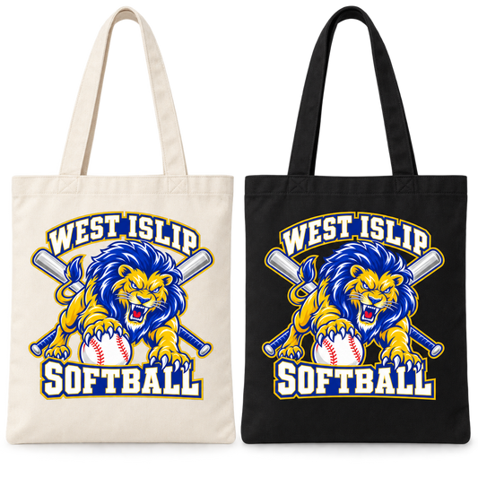 West Islip Softball Pounce Lion Everyday Canvas Tote Bag in Natural, Black