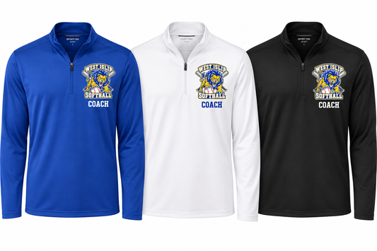 West Islip Softball Pounce Lion Coach Performance Quarter-Zip — Royal Blue, White, Black