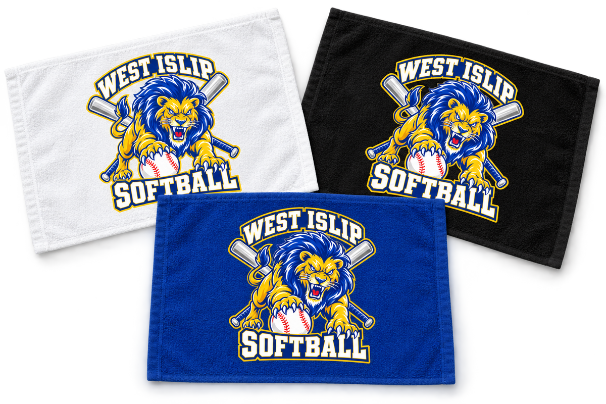 West Islip Softball Pounce Lion Game Day Rally Towel — White, Royal Blue, Black