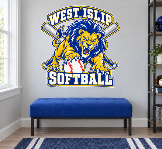 West Islip Softball Pounce Lion Large Lion Wall Decal — Royal, gold and white