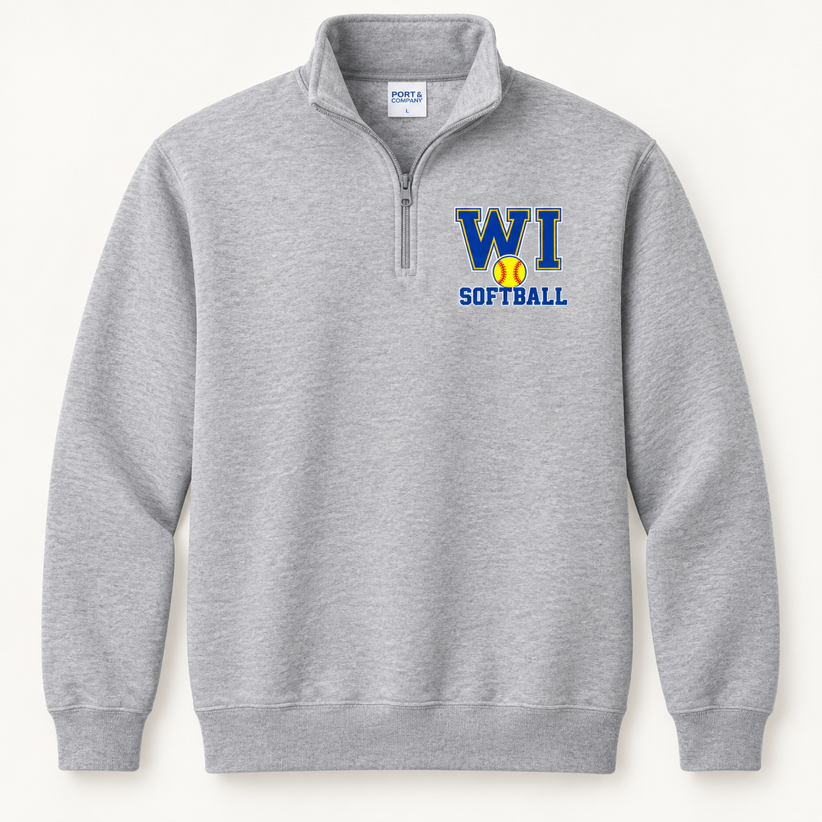 West Islip Softball WI Varsity Quarter-Zip Pullover in Heather Gray, front view