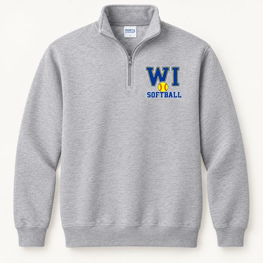 West Islip Softball WI Varsity Quarter-Zip Pullover in Heather Gray, front view