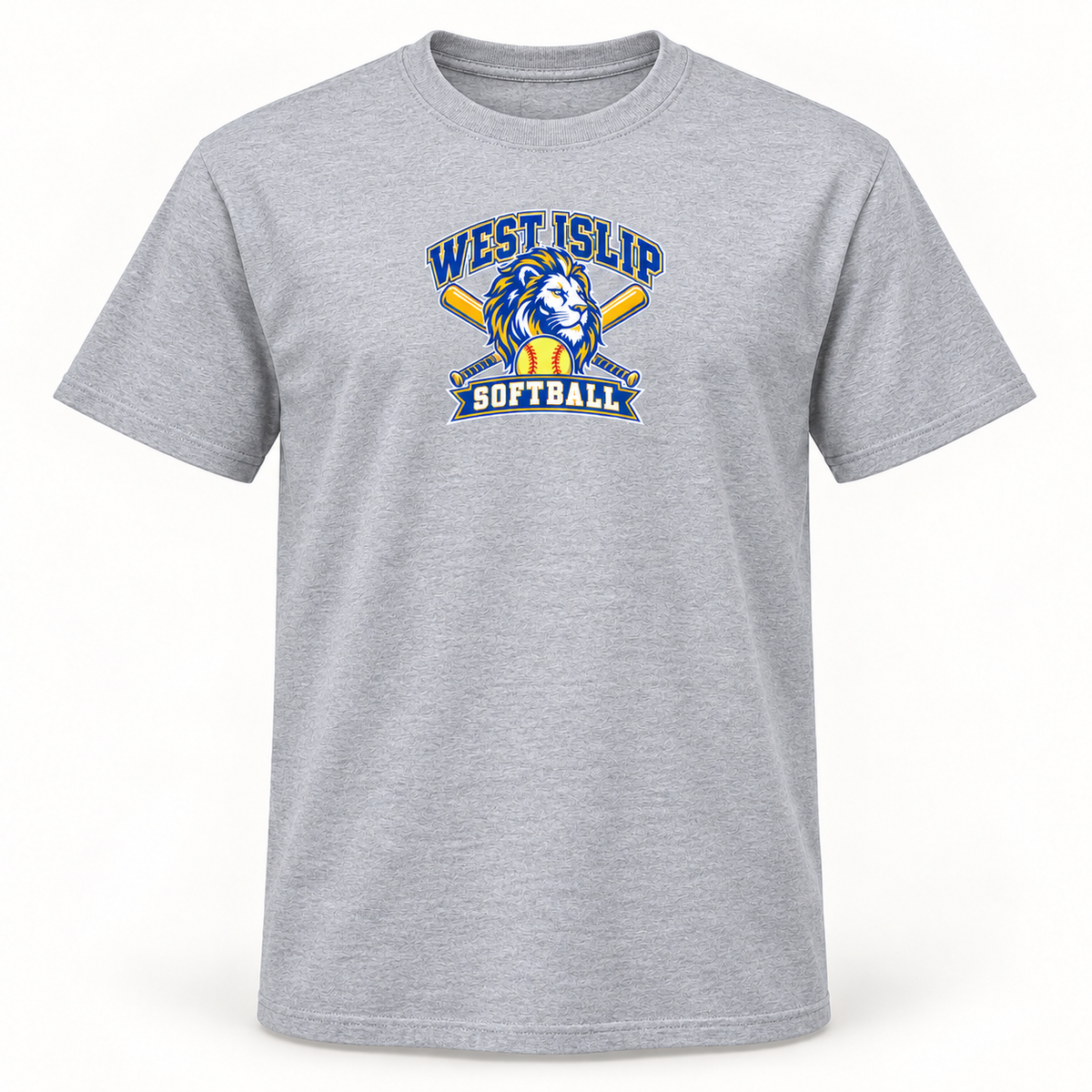 West Islip Softball tee gray front view