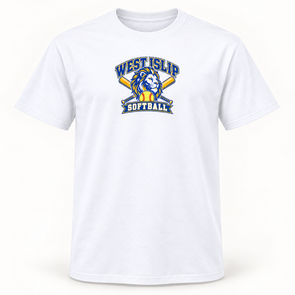 West Islip Softball tee white front view