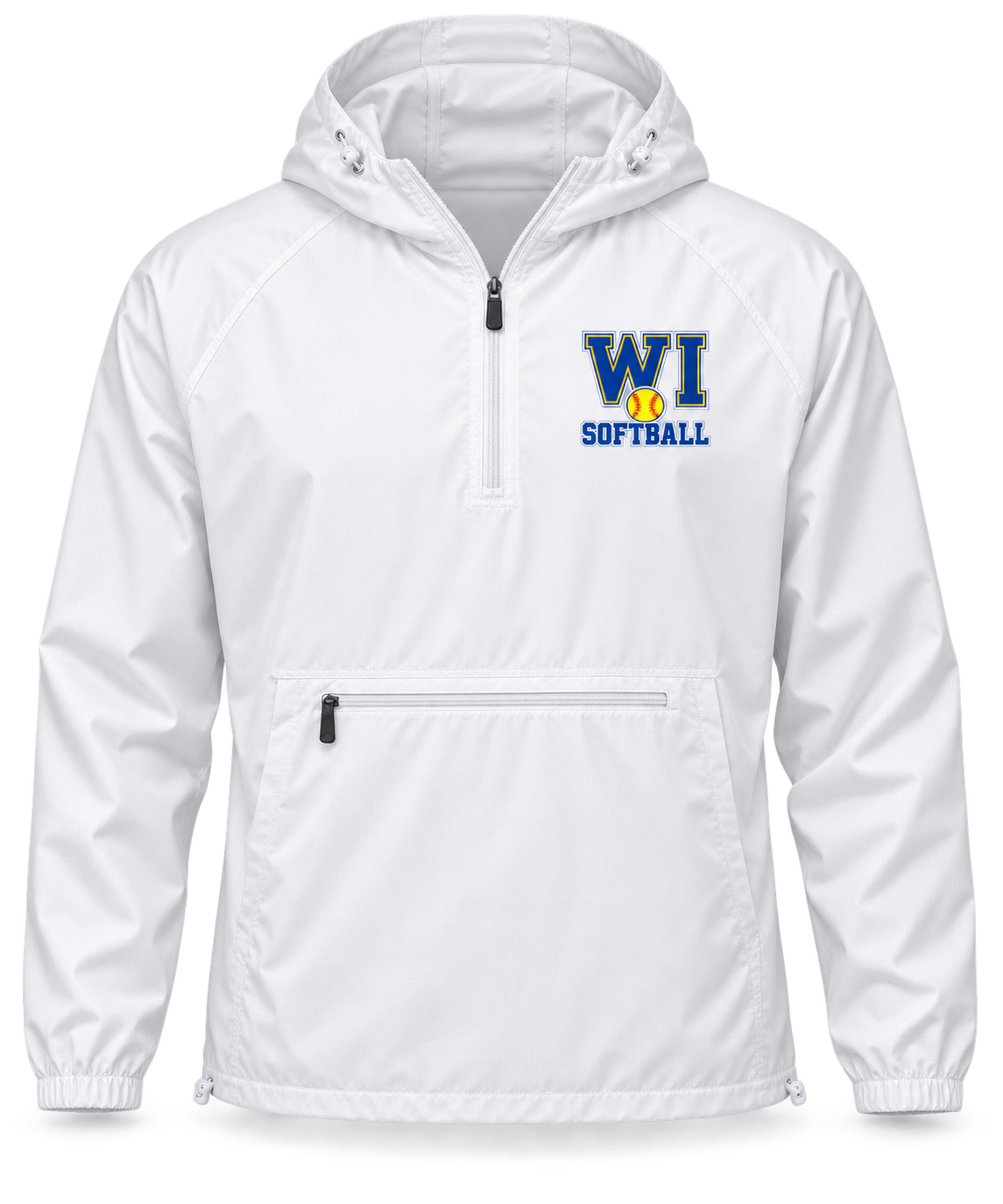 West Islip Softball WI Varsity Quarter-Zip Windbreaker in White, front view