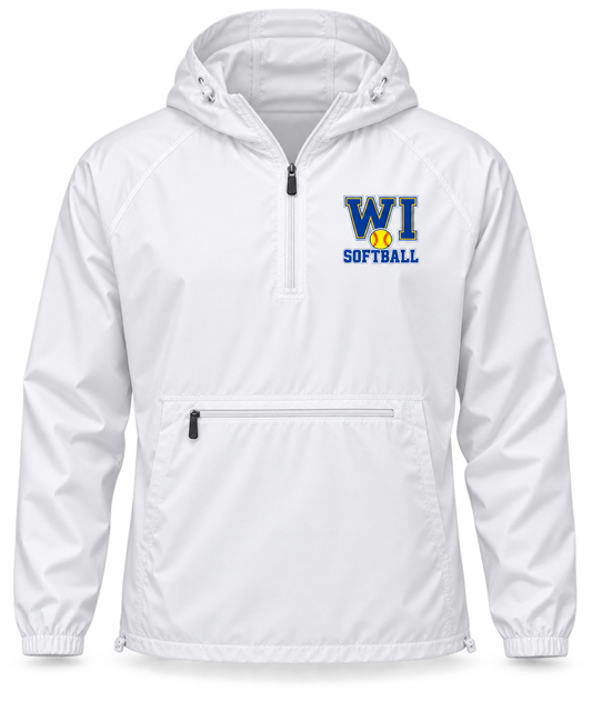 West Islip Softball WI Varsity Quarter-Zip Windbreaker in White, front view