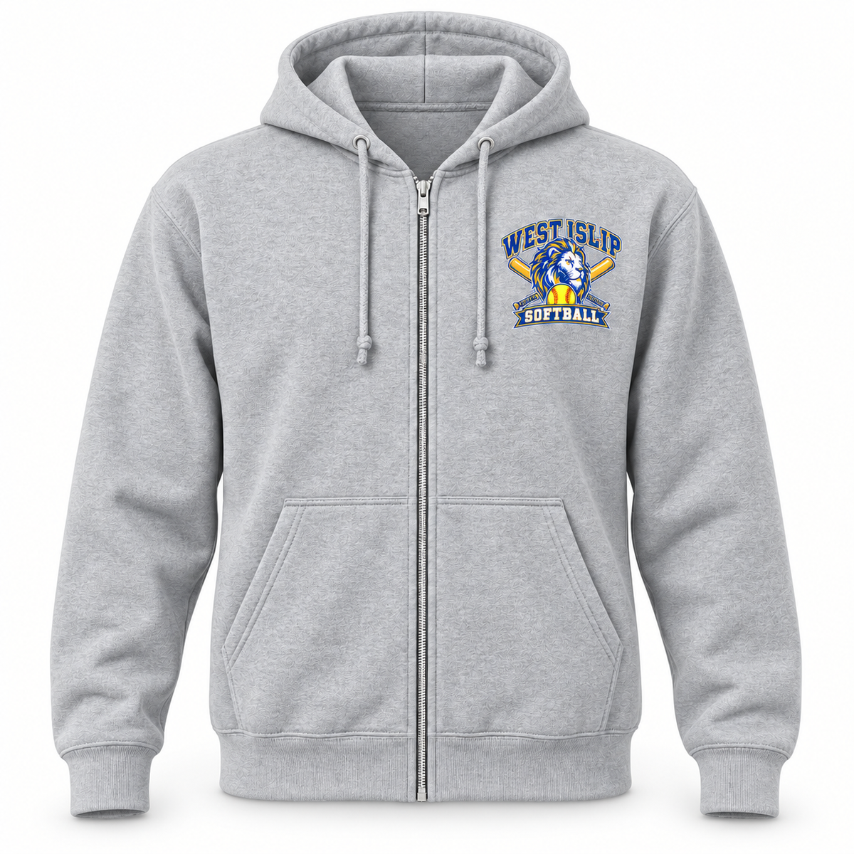 West Islip Softball zip gray front view