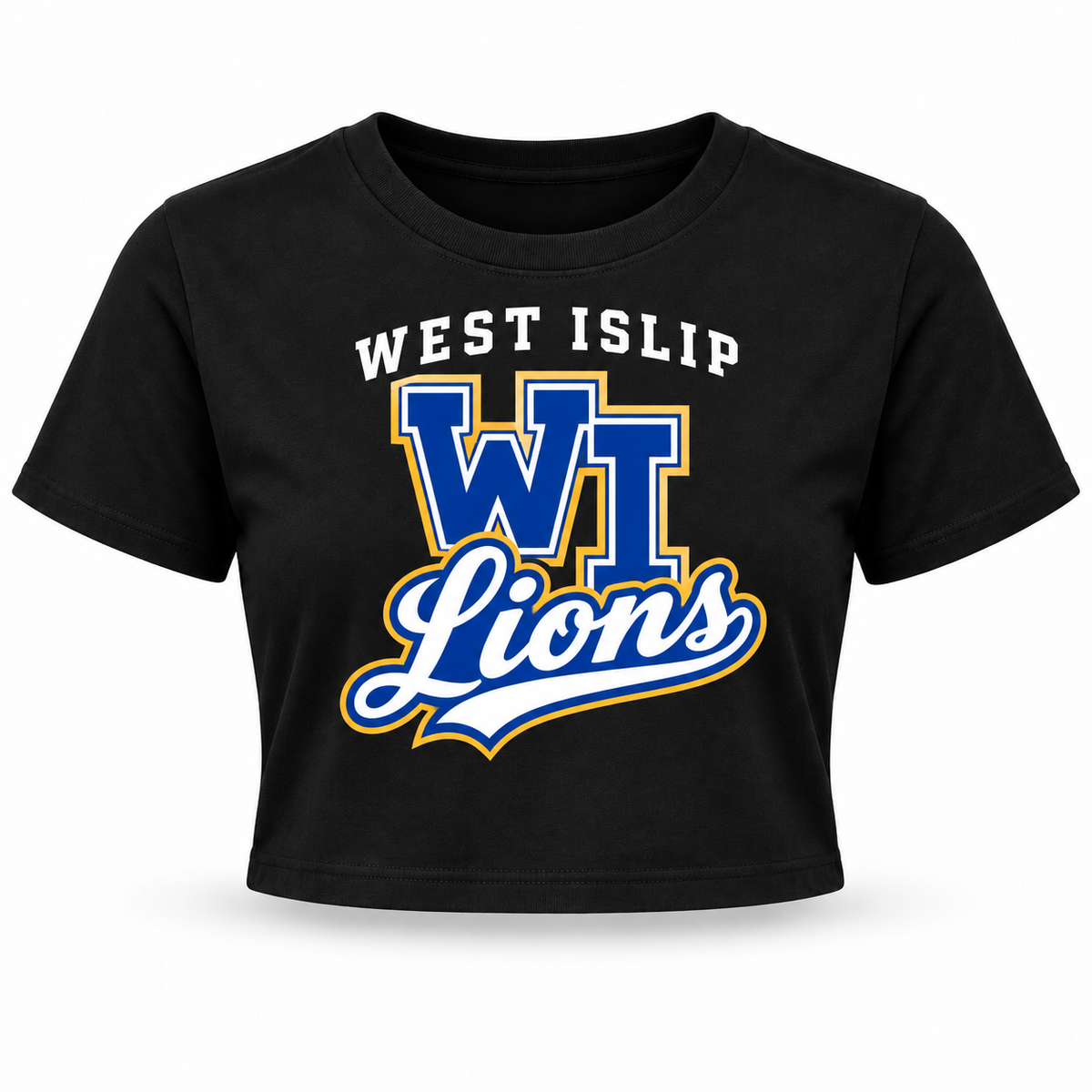 West Islip Lions Women's Classic WI Script Crop Tee - Black