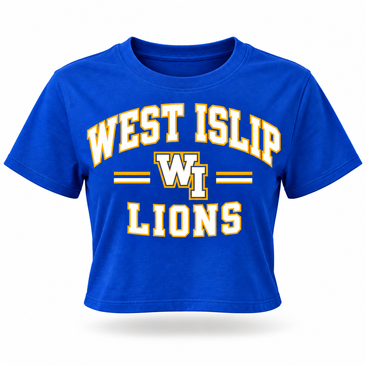 West Islip Lions Women's Varsity Arch Crop Tee - Royal Blue
