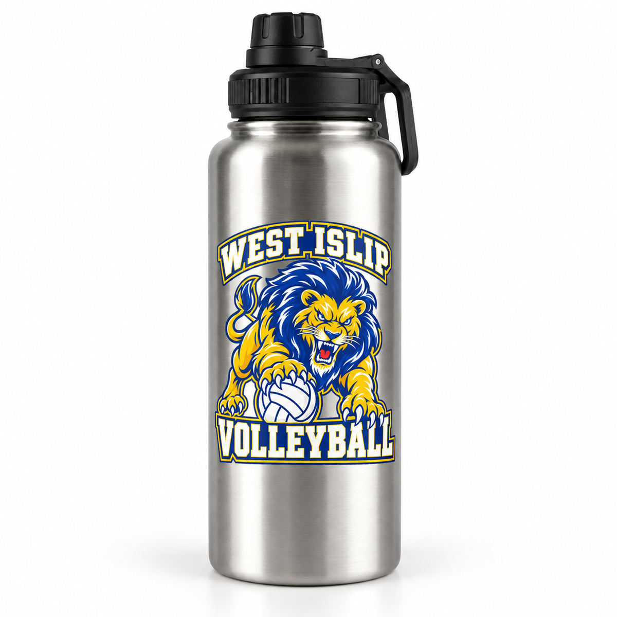 West Islip Volleyball Fierce Lion 32 oz Sport Water Bottle — Stainless Steel, front view